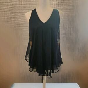 Women's Converse One Star Navy Cotton Tank Racerback Sheer Overlay Size Small